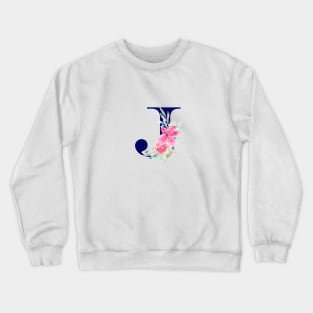 Watercolor Floral Letter J in Navy Crewneck Sweatshirt